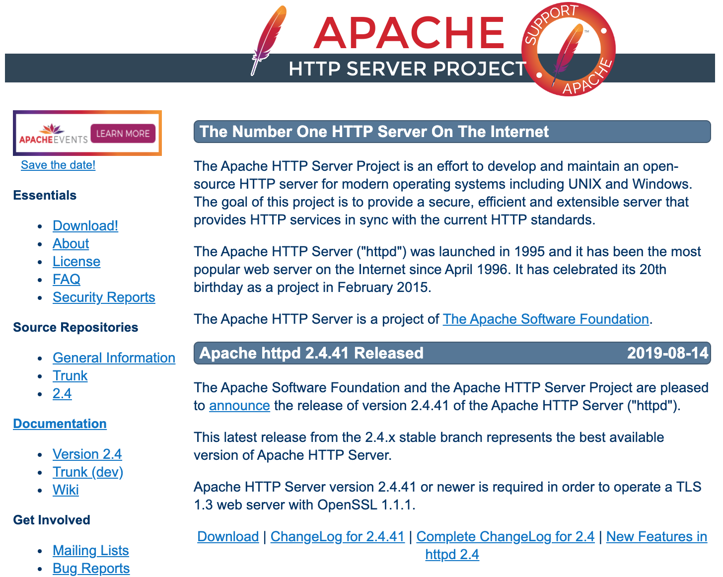 Screenshot of httpd.apache.org httpd.pache.org