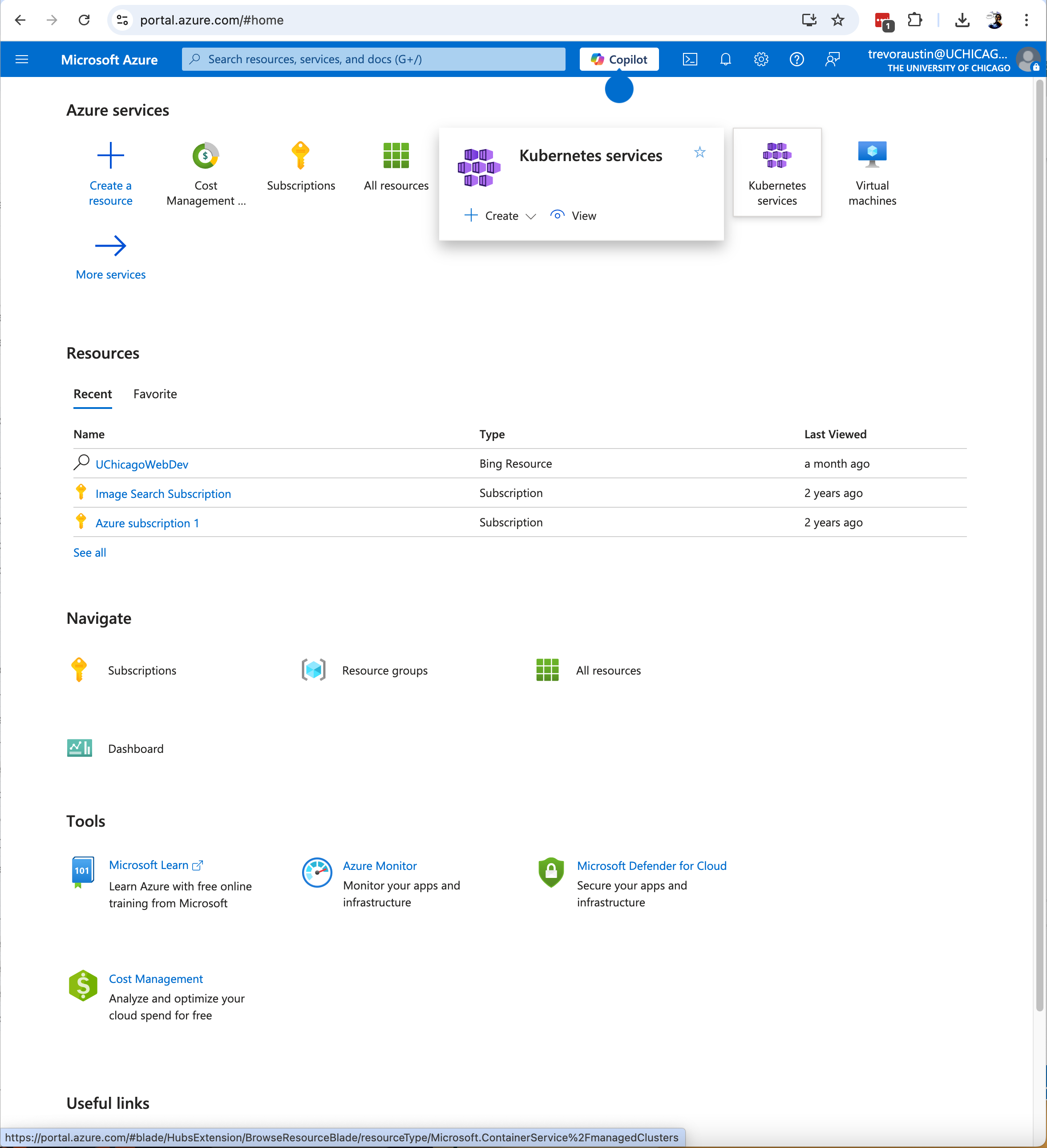 Screenshot of MS Azure Console