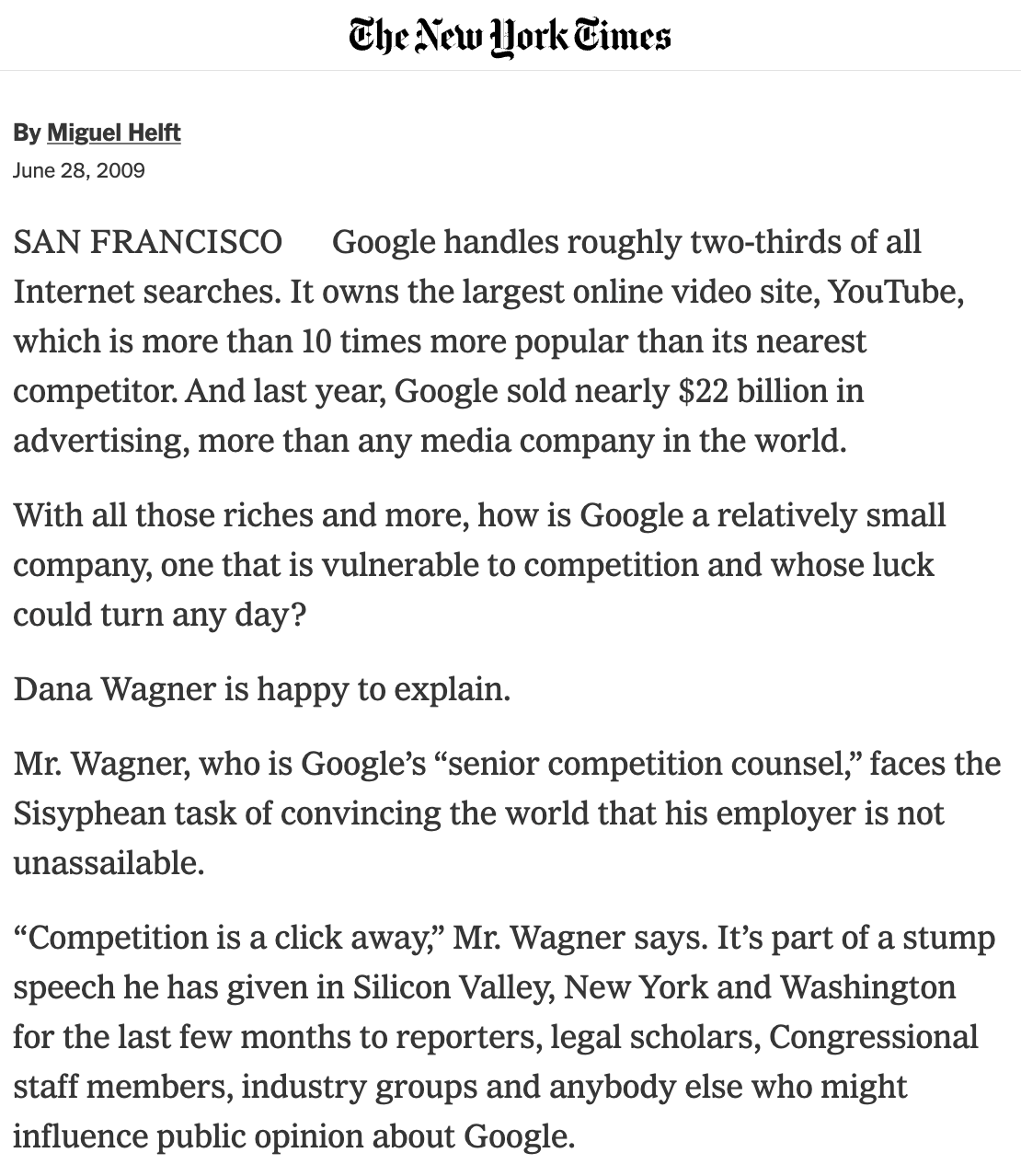 Google's Senior Competition Counsel says the company is not a monopoly because "the competition is a click away."